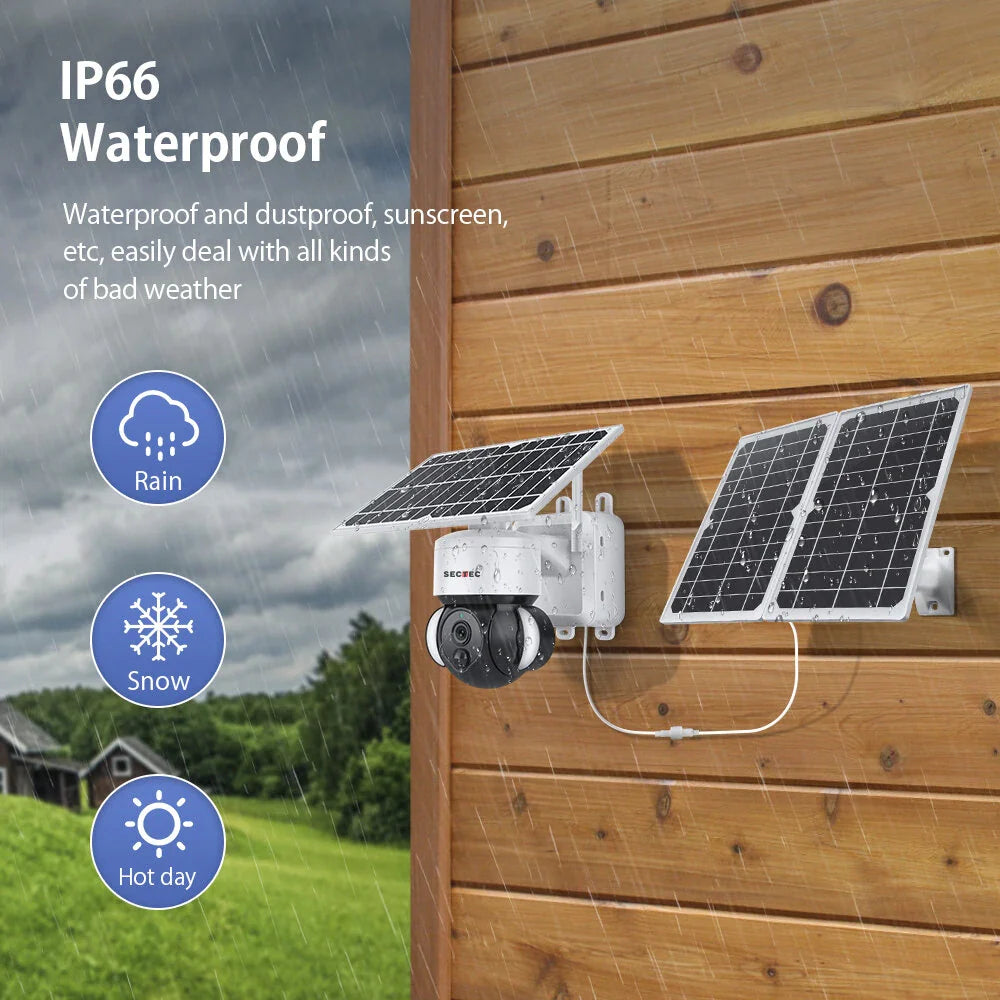 SECTEC Outdoor Solar WLAN Sicherheitskamera, Full-Day-Aufzeichnung, Farb-Nachtsicht, PIR-Bewegungserkennung, batteriebetrieben, IP66 wasserdicht