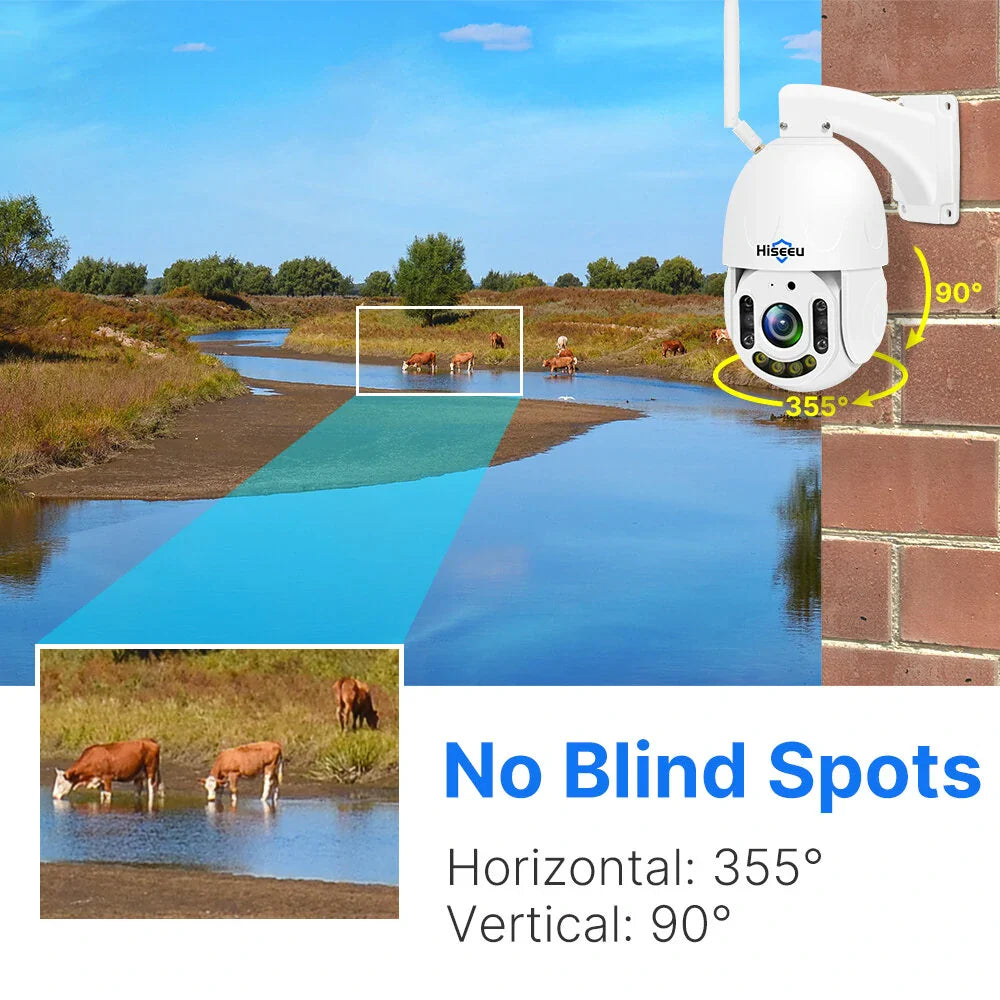 Hiseeu 5MP WiFi PTZ Kamera, 30X Zoom, Farb-Nachtsicht, 2-Wege Audio, IP66 Wasserdicht, Gesichts- & Humanoiderkennung, 2D/3D Rauschunterdrückung, ONVIF 2.0, H.265 Außen-Sicherheit