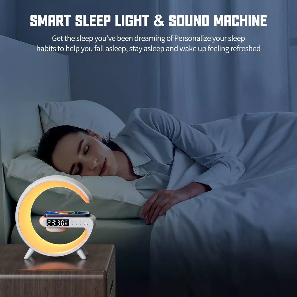 Smart Light Sound Machine mit 15W kabellosem Laden, Bluetooth-Lautsprecher, Wecker und RGB-Beleuchtung
