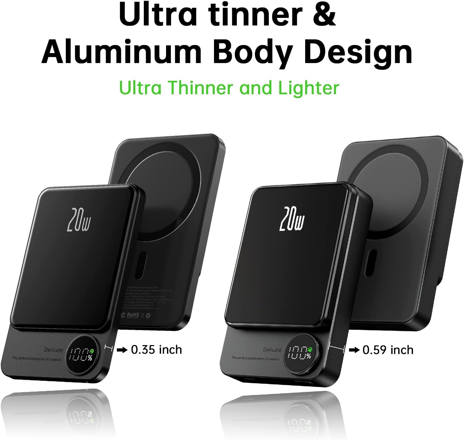POFULL Magnetische Mobile Power Bank – 20W PD+QC Schnellladung, 15W Kabelloses Laden, Aluminiumgehäuse