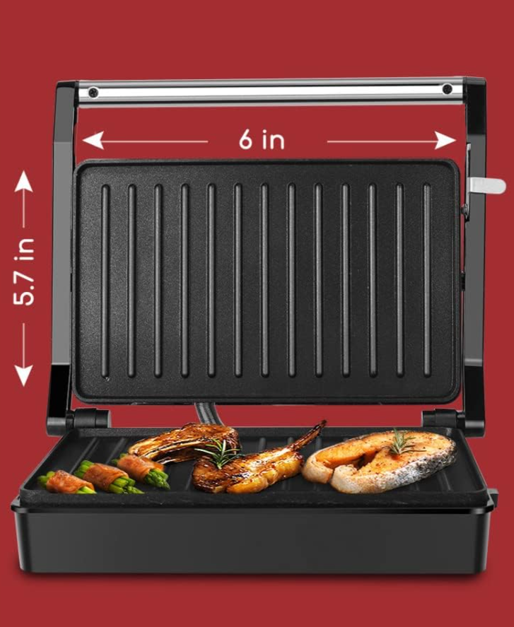 Panini Grill Sandwichmaker 1000W mit Antihaftplatten, Verstellbarem Scharnier & Temperaturkontrolle