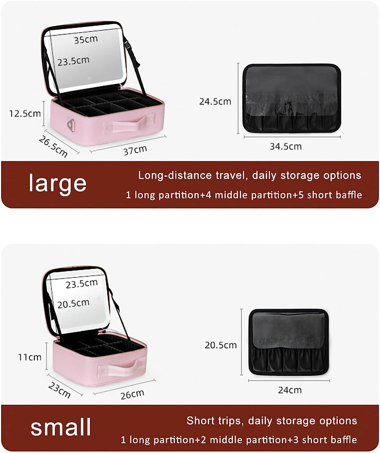 Portables Reise-Make-up-Etui mit LED-Spiegel & einstellbarem Licht