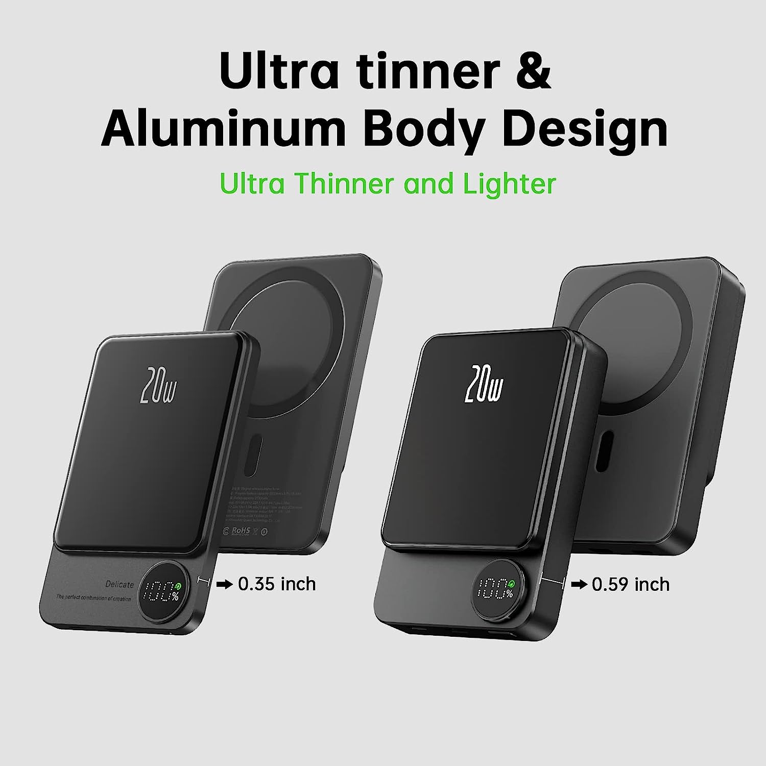 POFULL Magnetische Mobile Power Bank – 20W PD+QC Schnellladung, 15W Kabelloses Laden, Aluminiumgehäuse