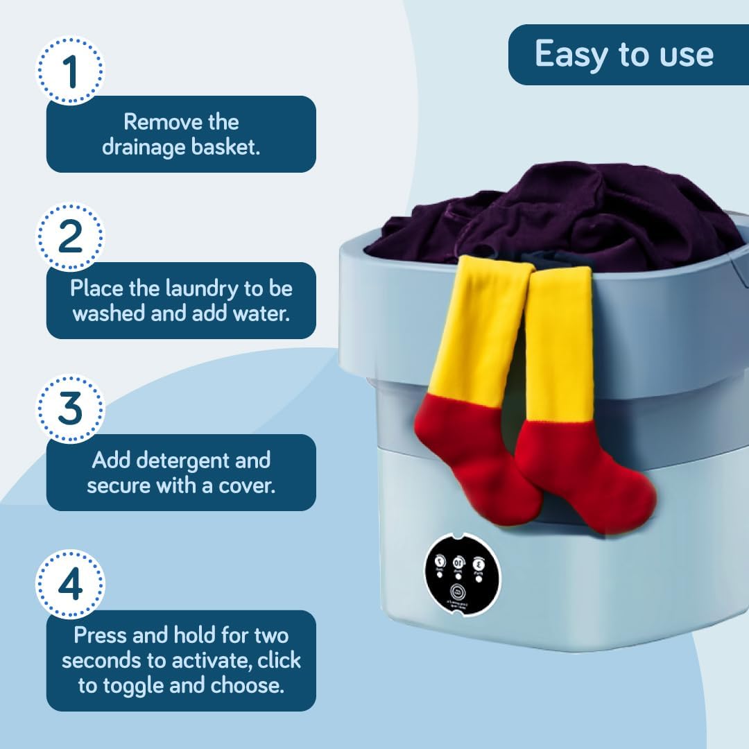 Tragbare Waschmaschine 11L, faltbar, energiesparend mit Schleuderfunktion & Blaulicht, kompakt für Reisen, Camping & kleine Räume