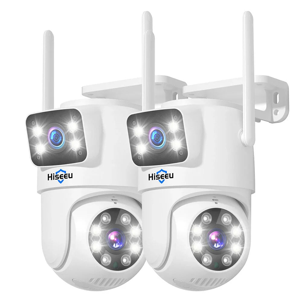 Hiseeu 2-Pack 6MP Dual-Linsen PTZ Außen-WiFi Sicherheitskamera mit Bewegungsverfolgung & Farb-Nachtsicht, kompatibel mit 5G/2.4G