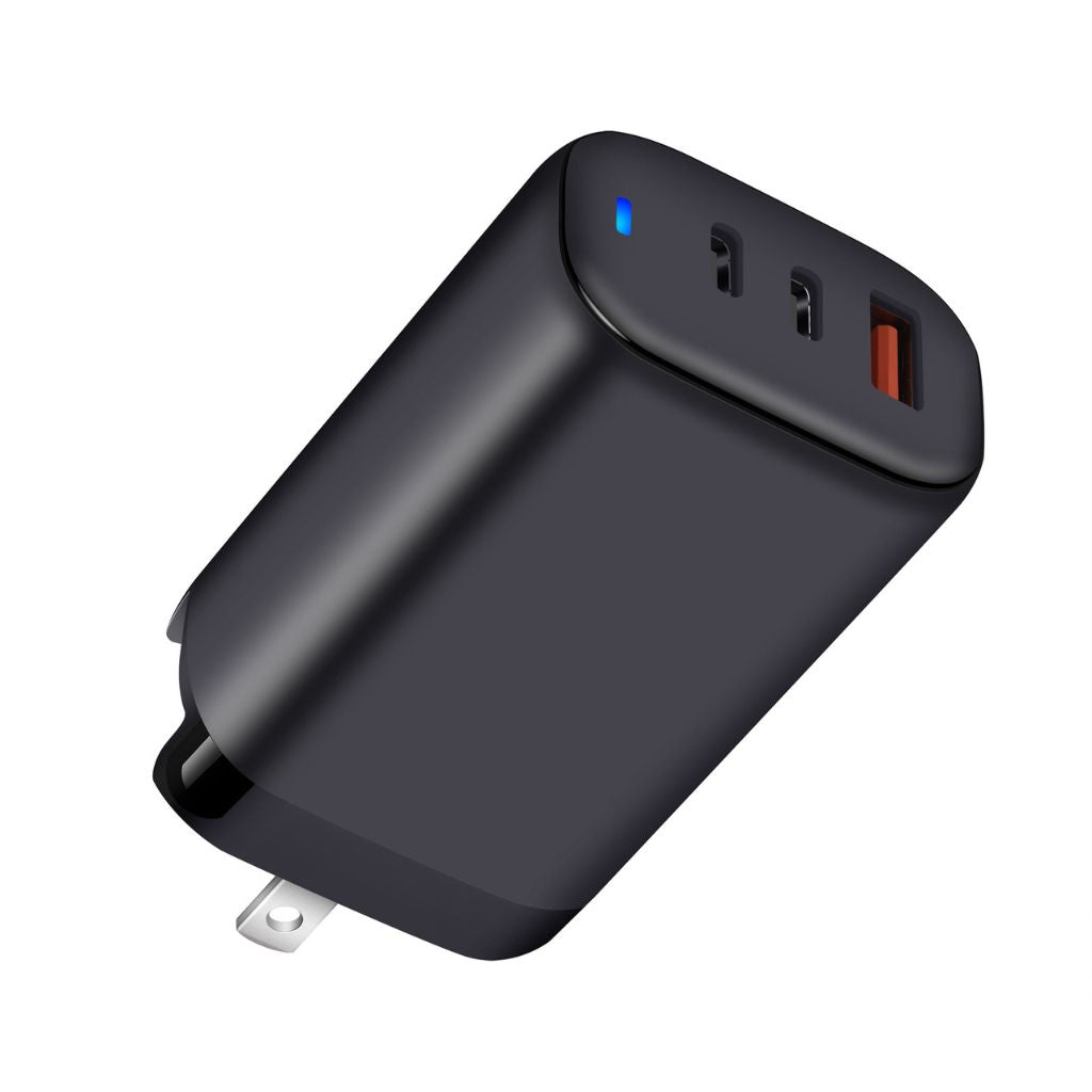 65W GaN 3-Port USB-C Ladegerät – Schnellladung, kompakt, mit 2 USB-C & 1 USB-A Anschluss, universeller Eingang, ideal für Reisen