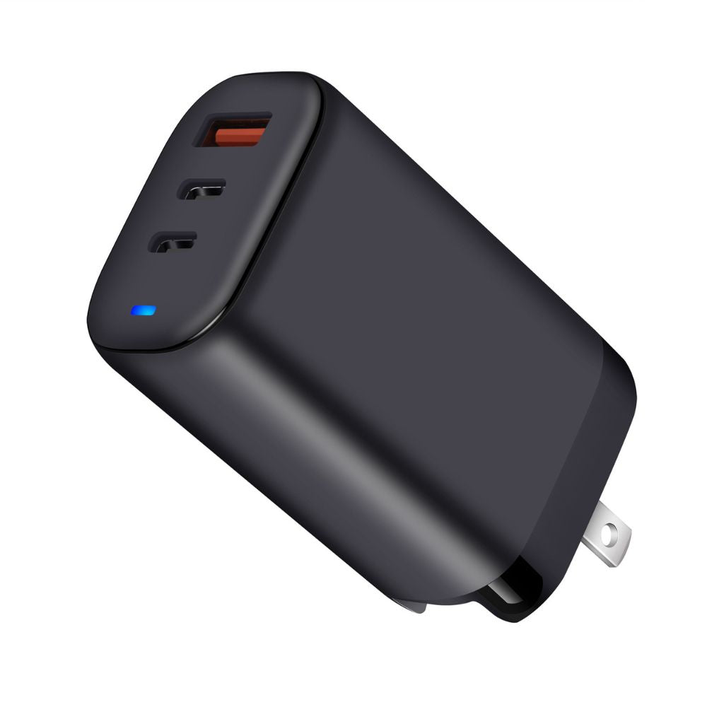 65W GaN 3-Port USB-C Ladegerät – Schnellladung, kompakt, mit 2 USB-C & 1 USB-A Anschluss, universeller Eingang, ideal für Reisen