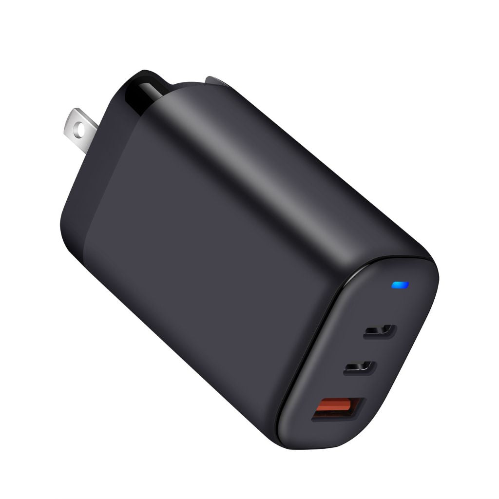 65W GaN 3-Port USB-C Ladegerät – Schnellladung, kompakt, mit 2 USB-C & 1 USB-A Anschluss, universeller Eingang, ideal für Reisen