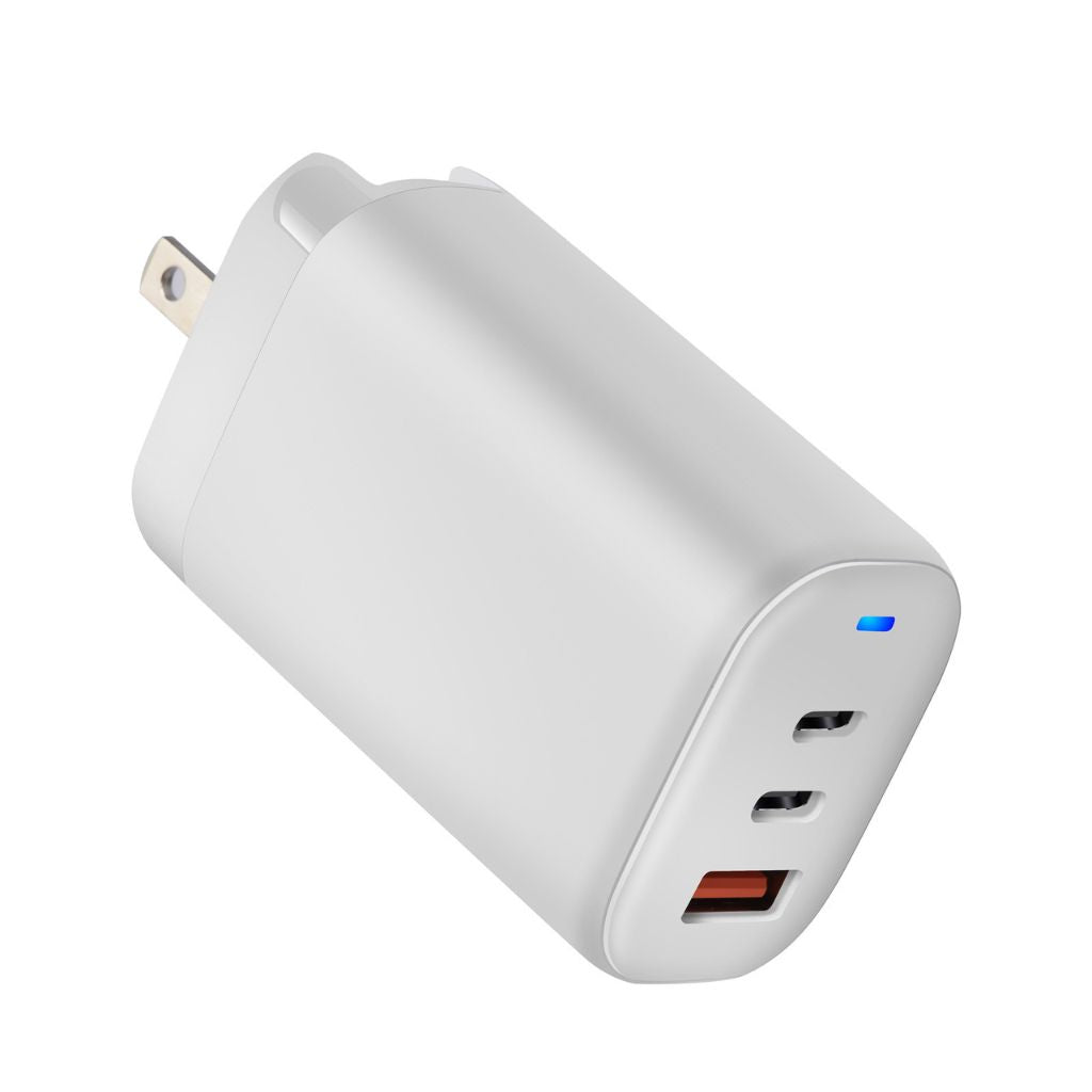 65W GaN 3-Port USB-C Ladegerät – Schnellladung, kompakt, mit 2 USB-C & 1 USB-A Anschluss, universeller Eingang, ideal für Reisen
