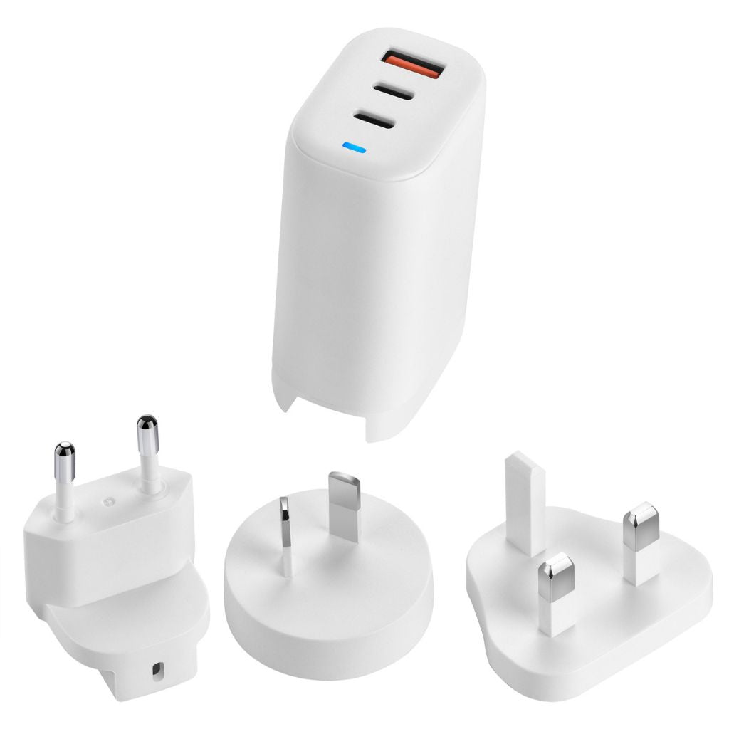 65W GaN 3-Port USB-C Ladegerät – Schnellladung, kompakt, mit 2 USB-C & 1 USB-A Anschluss, universeller Eingang, ideal für Reisen