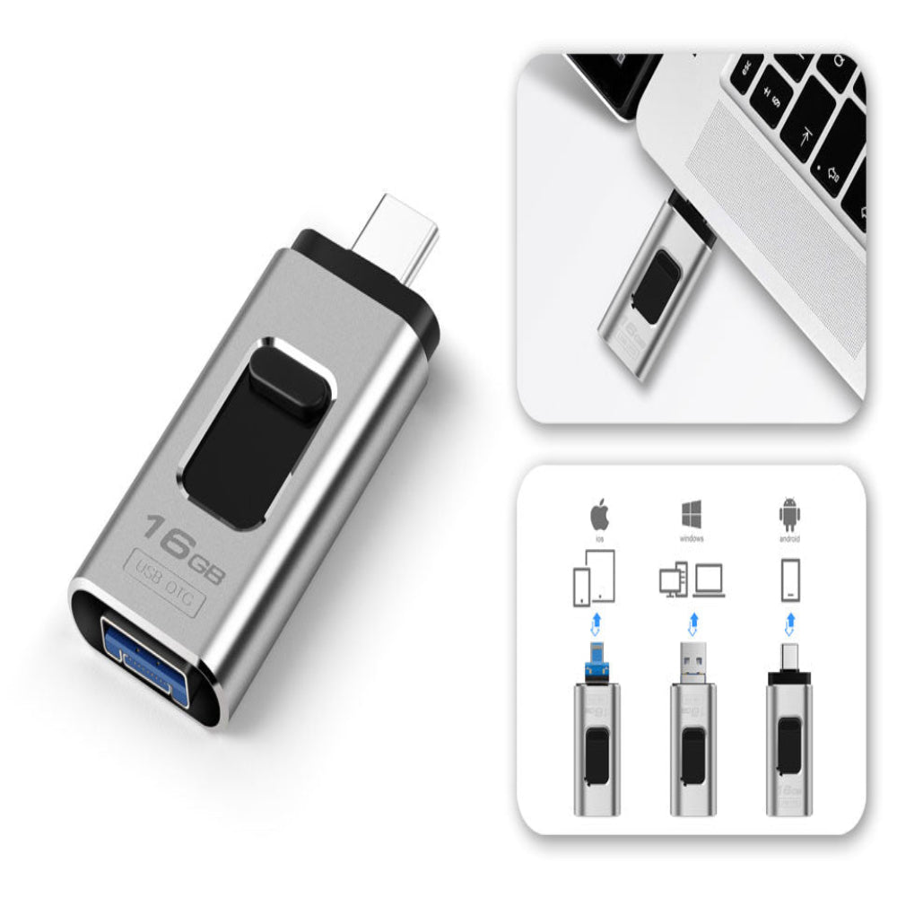 Telefon Speicher Speicherstick – 4-in-1 USB Flash-Laufwerk mit Lightning, USB-C, Micro-USB & USB 3.0 für schnelle Datenübertragung & Backup auf Handys & Laptops