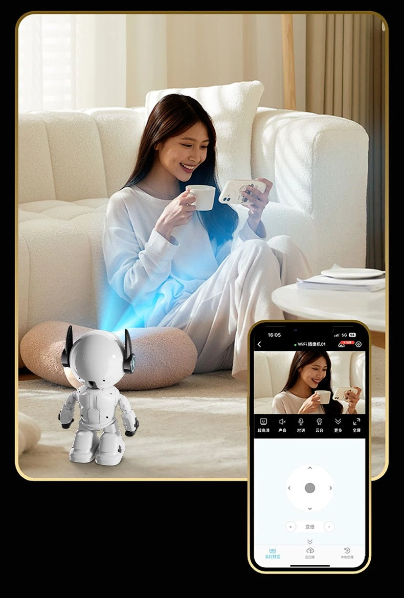 Smart WiFi Sicherheitsroboter Kamera – 5MP Nachtsicht Babyphone mit Zwei-Wege-Auto-Tracking