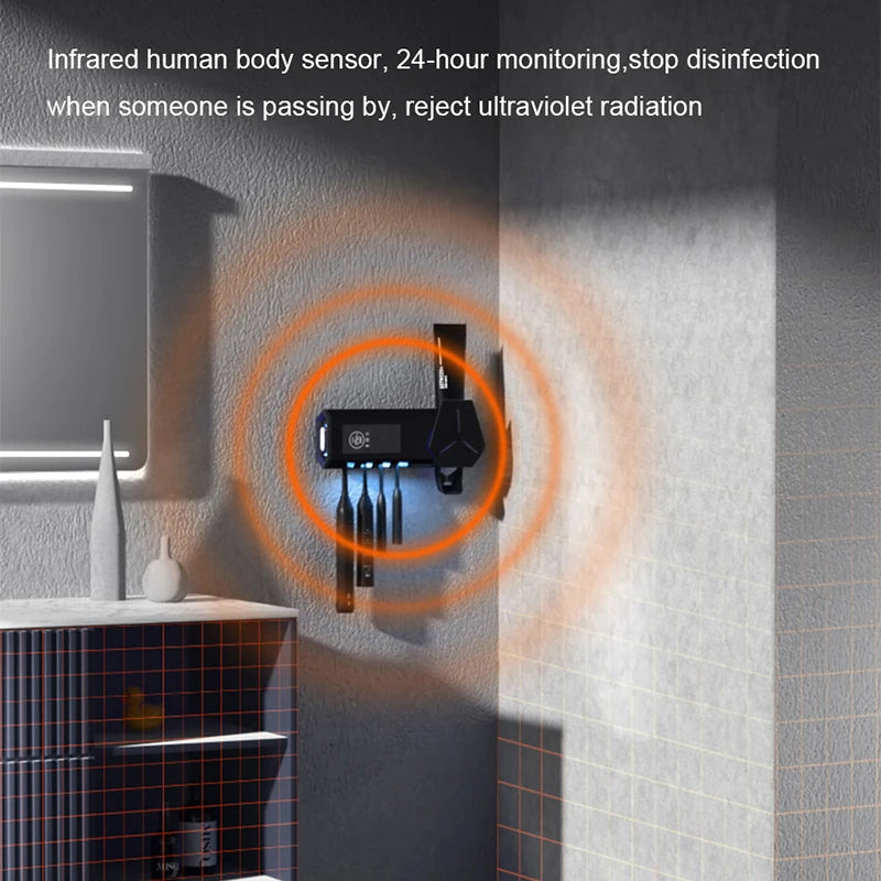 Smart UV Zahnbürstenhalter - Multifunktionaler Zahnbürsten-Desinfektor Automatischer Zahnpasta-Spender Quetscher