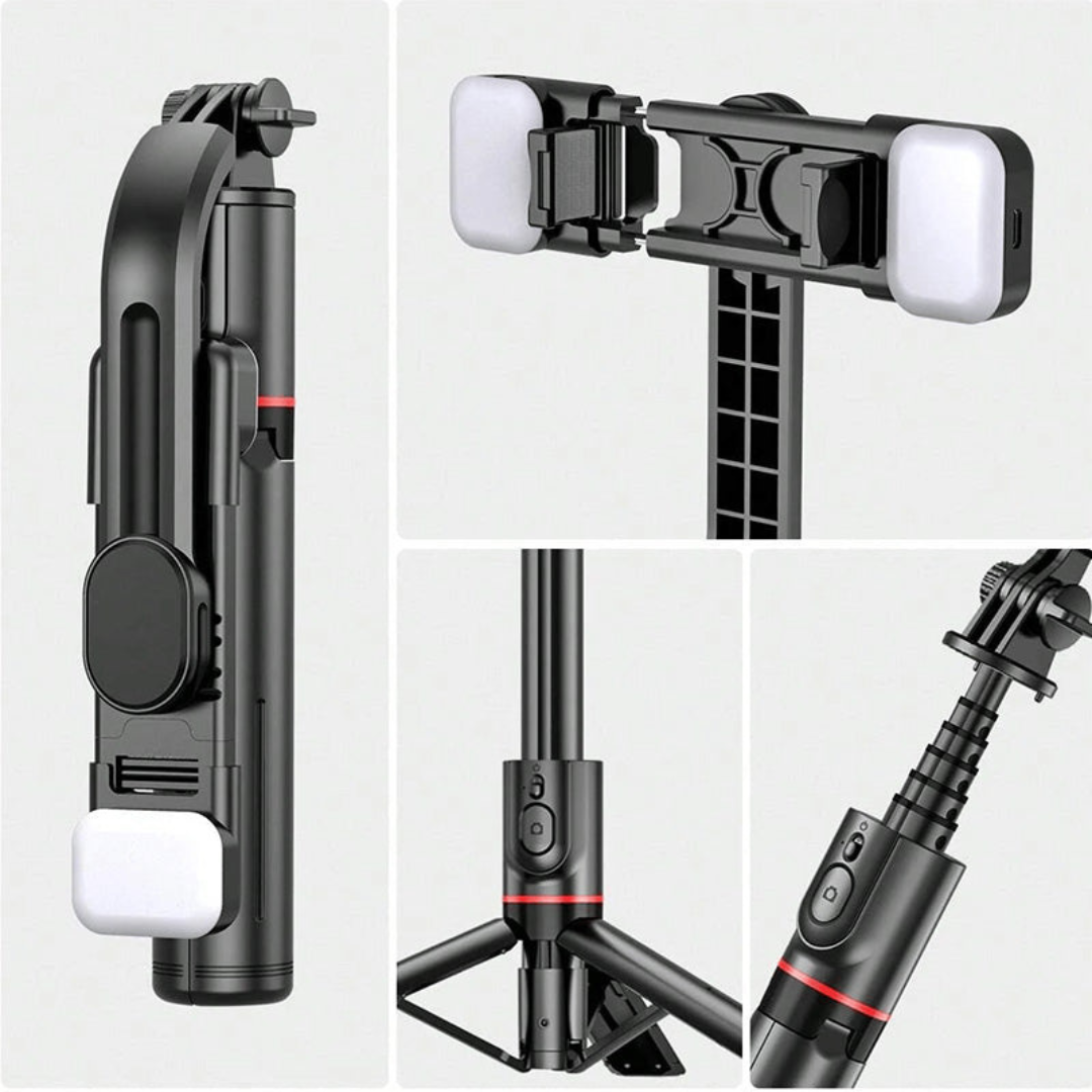 Multifunktionaler Selfie-Stick mit Stativ und LED-Licht