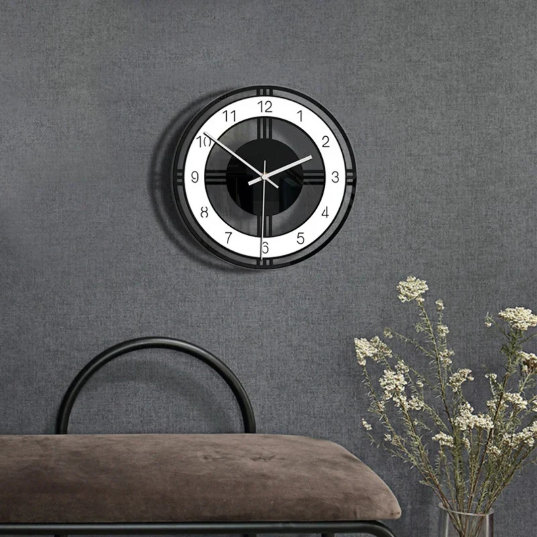 Schwarze Wanduhr | Moderne Wanddekoration für Wohnzimmer