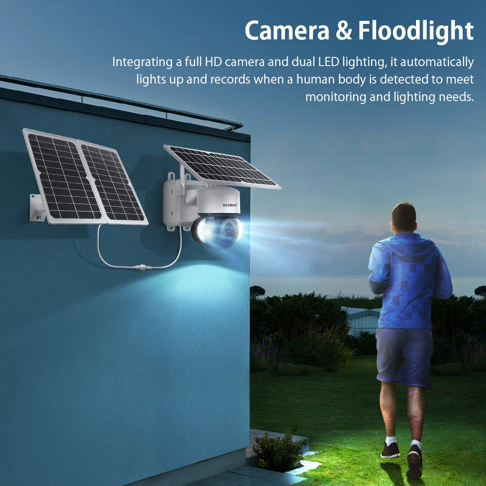 SECTEC Outdoor Solar WLAN Sicherheitskamera, Full-Day-Aufzeichnung, Farb-Nachtsicht, PIR-Bewegungserkennung, batteriebetrieben, IP66 wasserdicht