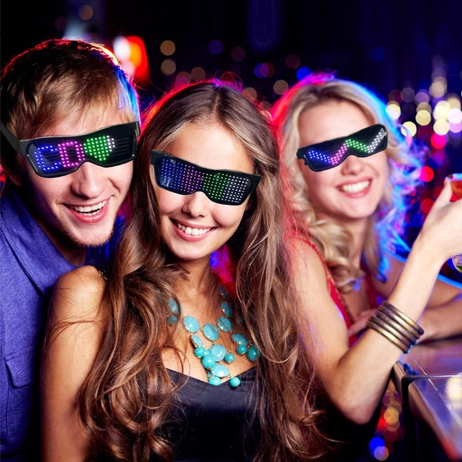 Programmierbare LED-Brille – Verwandeln Sie jede Party in ein Lichtspektakel – App-steuerbar – vollständig anpassbar – ideal für Partys – 32 Animationen, 11 Bilder – lange Akkulaufzeit und wiederaufladbar über USB – komfortabel – langlebig – Schwarz