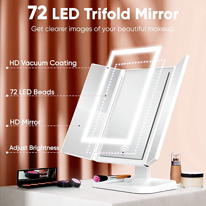 Lumière Make-up Spiegel mit LED-Beleuchtung – Einstellbare Vergrößerung und Stilvolle Aufbewahrung