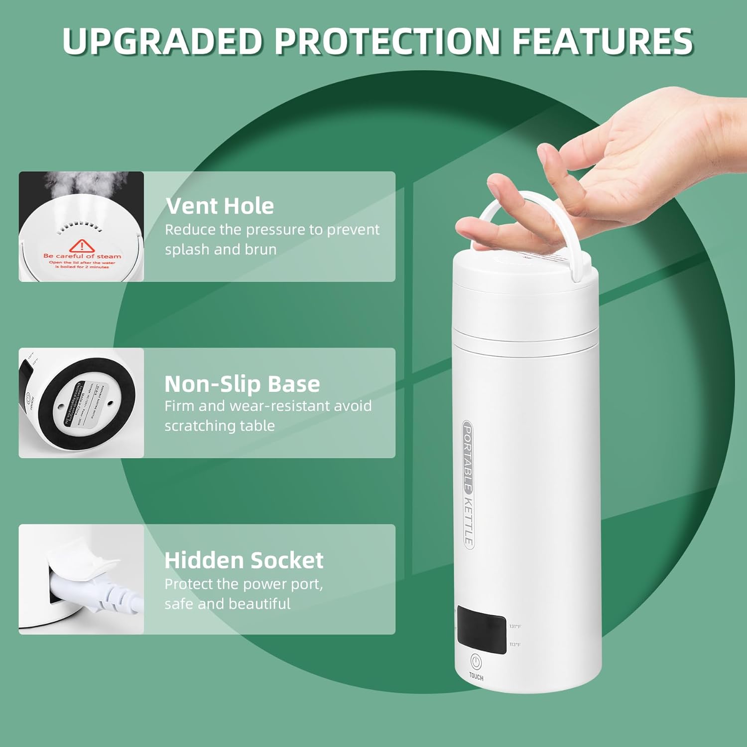 Tragbarer elektrischer Reise-Wasserkocher 450ml, Doppelwand, BPA-frei & LCD-Temperaturkontrolle