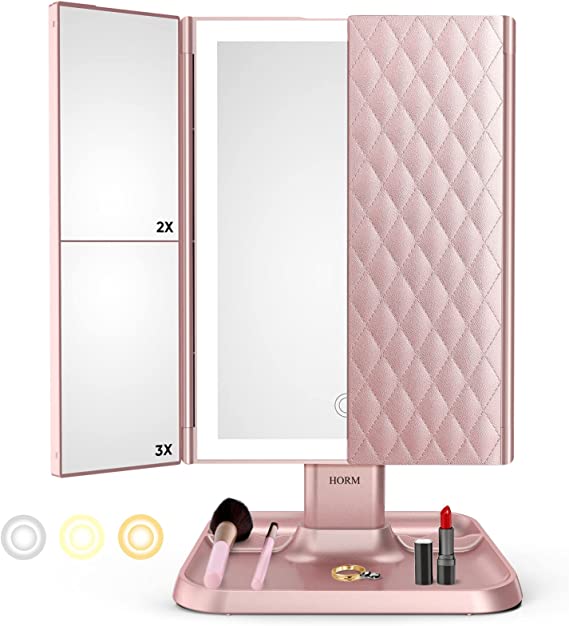 Lumière Make-up Spiegel mit LED-Beleuchtung – Einstellbare Vergrößerung und Stilvolle Aufbewahrung