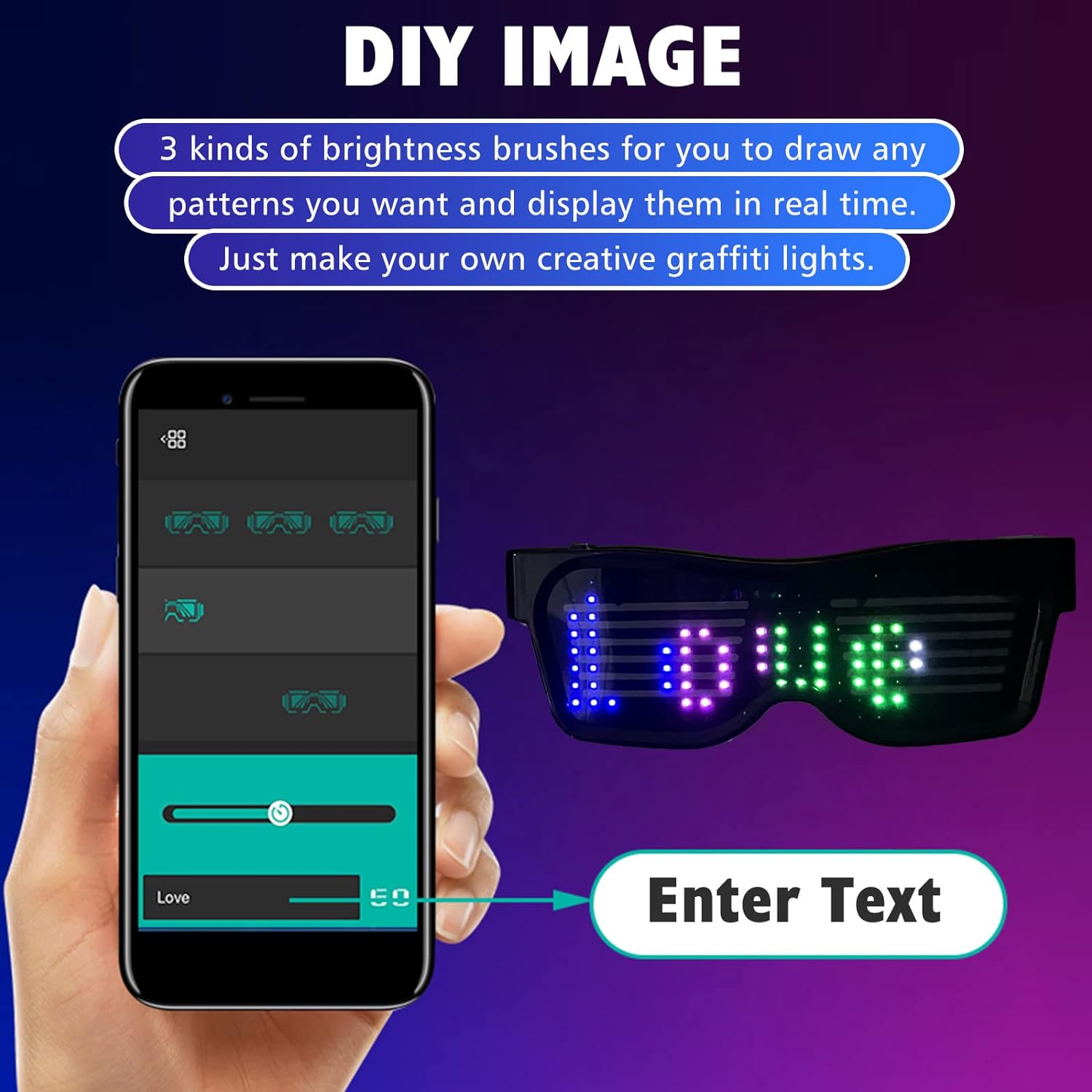 Programmierbare LED-Brille – Verwandeln Sie jede Party in ein Lichtspektakel – App-steuerbar – vollständig anpassbar – ideal für Partys – 32 Animationen, 11 Bilder – lange Akkulaufzeit und wiederaufladbar über USB – komfortabel – langlebig – Schwarz