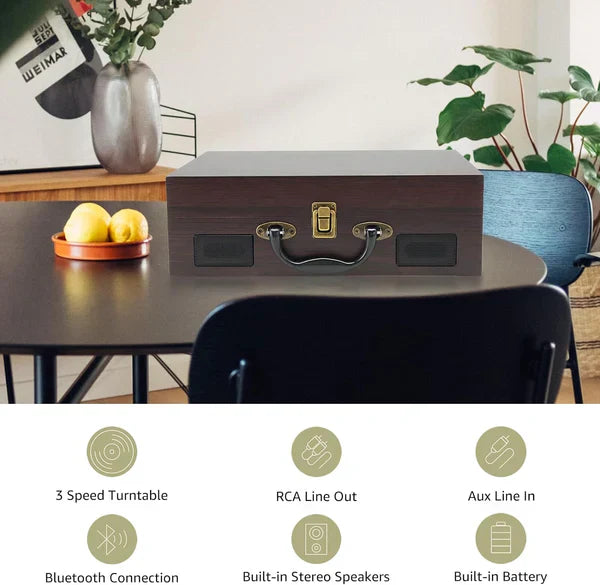 Vintage Plattenspieler Koffer-Stil mit Bluetooth & USB Digital Vinyl Konvertierung