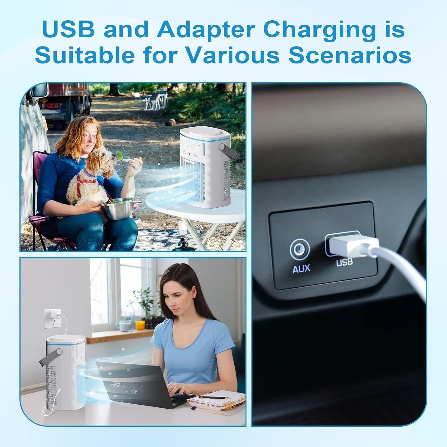 Tragbare Mini-Klimaanlage, 3-in-1 Kühlung & Nebelfunktion, 3 Geschwindigkeiten, Fernbedienung, LED-Ambiente