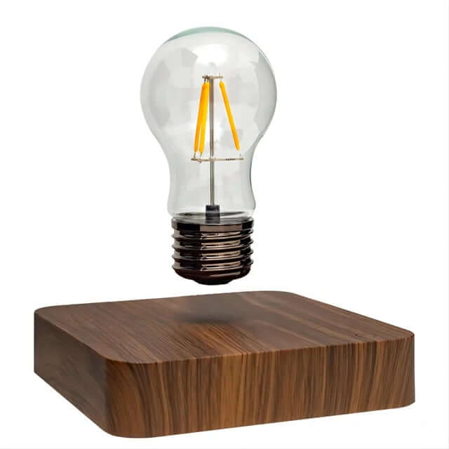 Schwebende LED-Tischlampe mit Walnussfuß