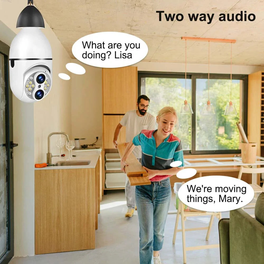 Guudgo WiFi Glühbirne Kamera E27 Doppellinse 4MP PTZ, 10X Zoom, Farb-Nachtvision, Bewegungserkennung, Zwei-Wege-Audio, Babyphone