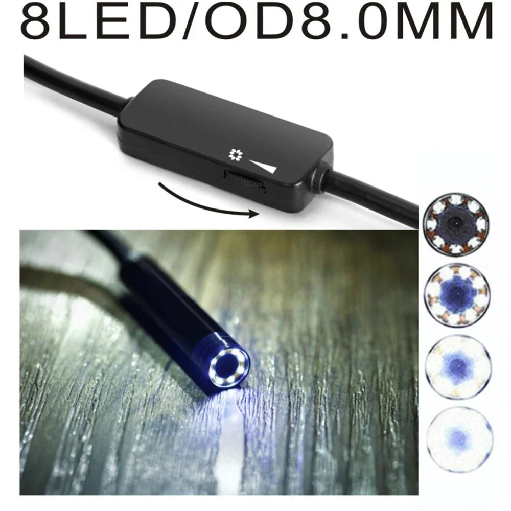 8mm Dual Lens Auto Inspektionsendoskop, 1/5/10M IP68 Wasserdichtes Kabel, 8 LED, Weiches/Biegsames Draht für Smartphone
