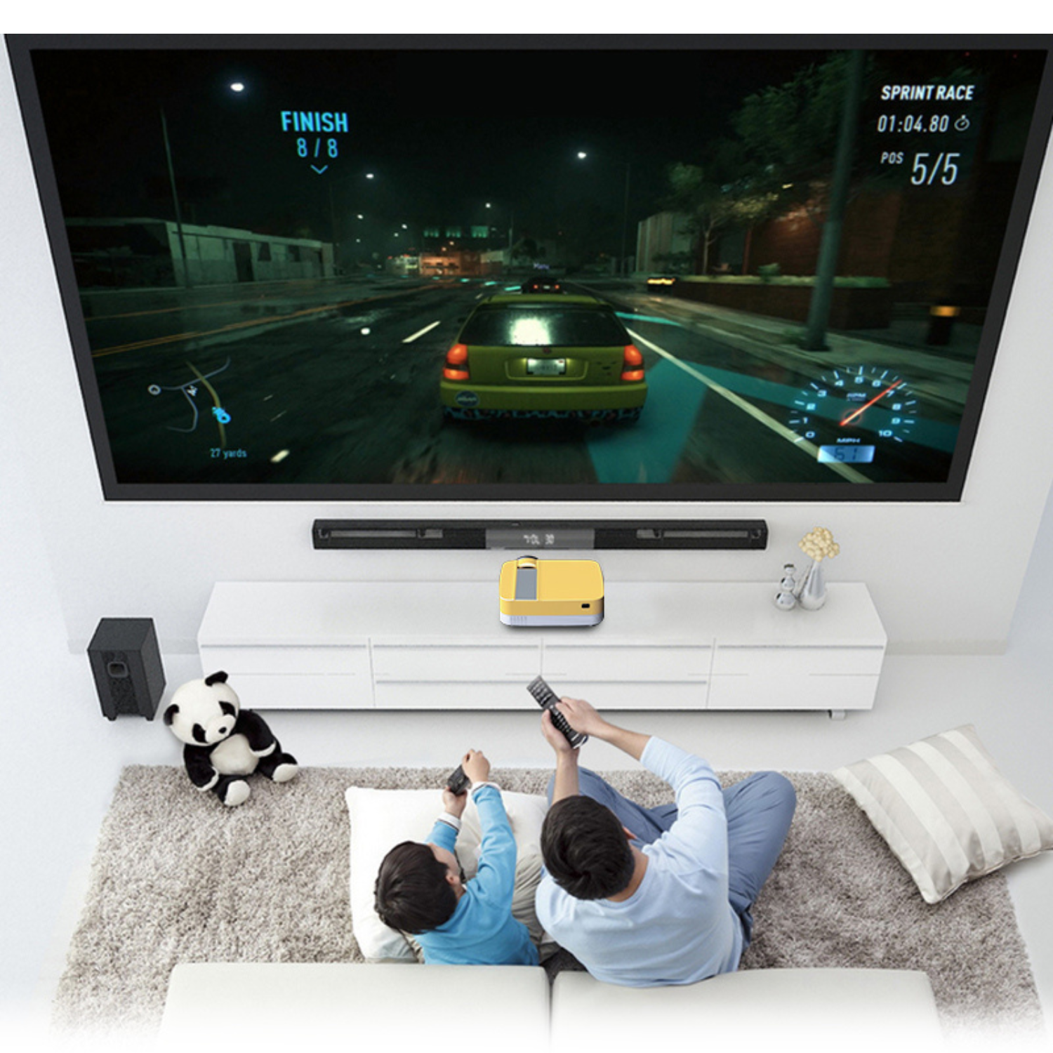 Tragbarer HD Mini Projektor 1080P, USB Multi-Gerät, Laptop & Mobil, Kompakt mit Stativ