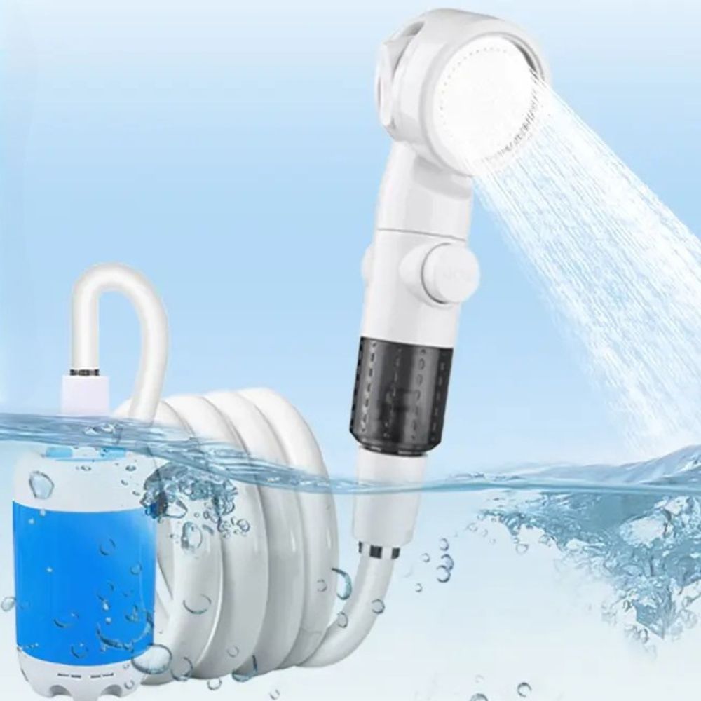 Tragbare Duschpumpe USB wiederaufladbar, kompakt & leicht, verstellbarer Wasserfluss für Camping, Outdoor & Haustiere