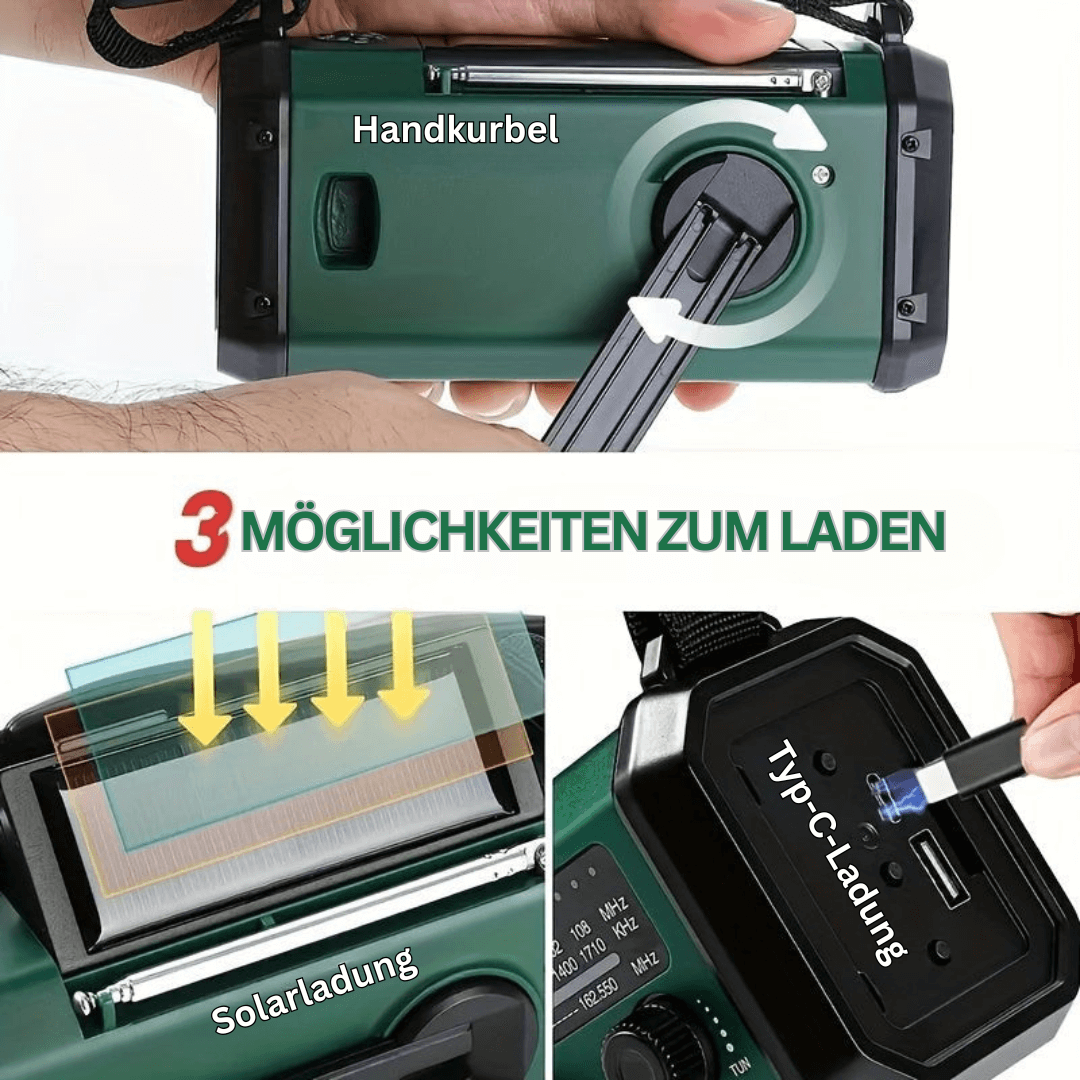 Multifunktionales Notfallradio mit Solar & Kurbel