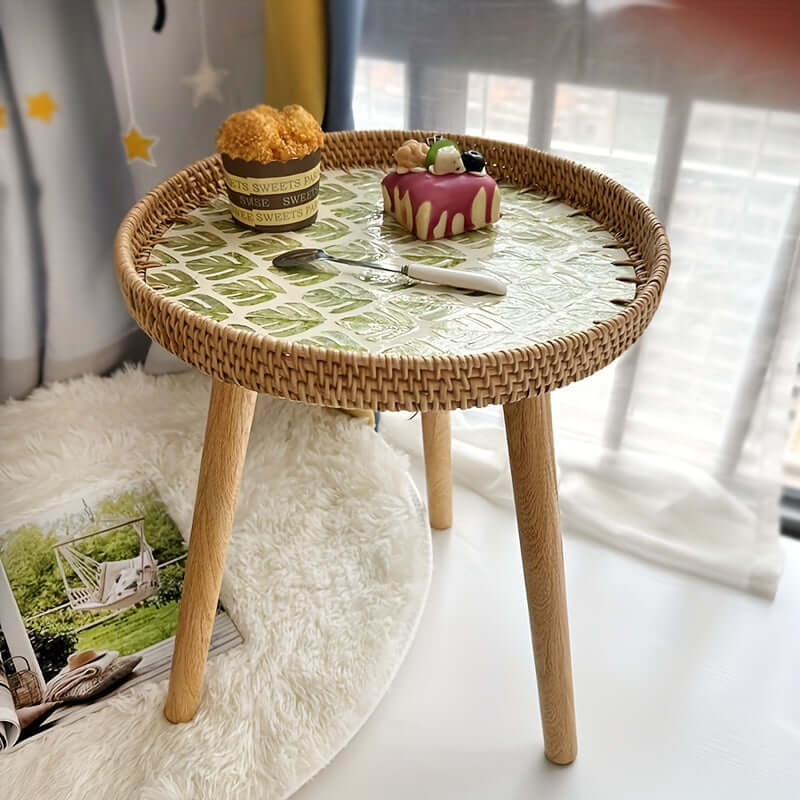 Rattan Beistelltisch Rund - Naturholz