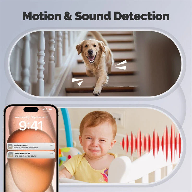 MoesHouse 3MP HD WiFi PTZ Sicherheitskamera - Indoor Infrarot Nachtsicht, Bewegungserkennung, Zwei-Wege-Intercom