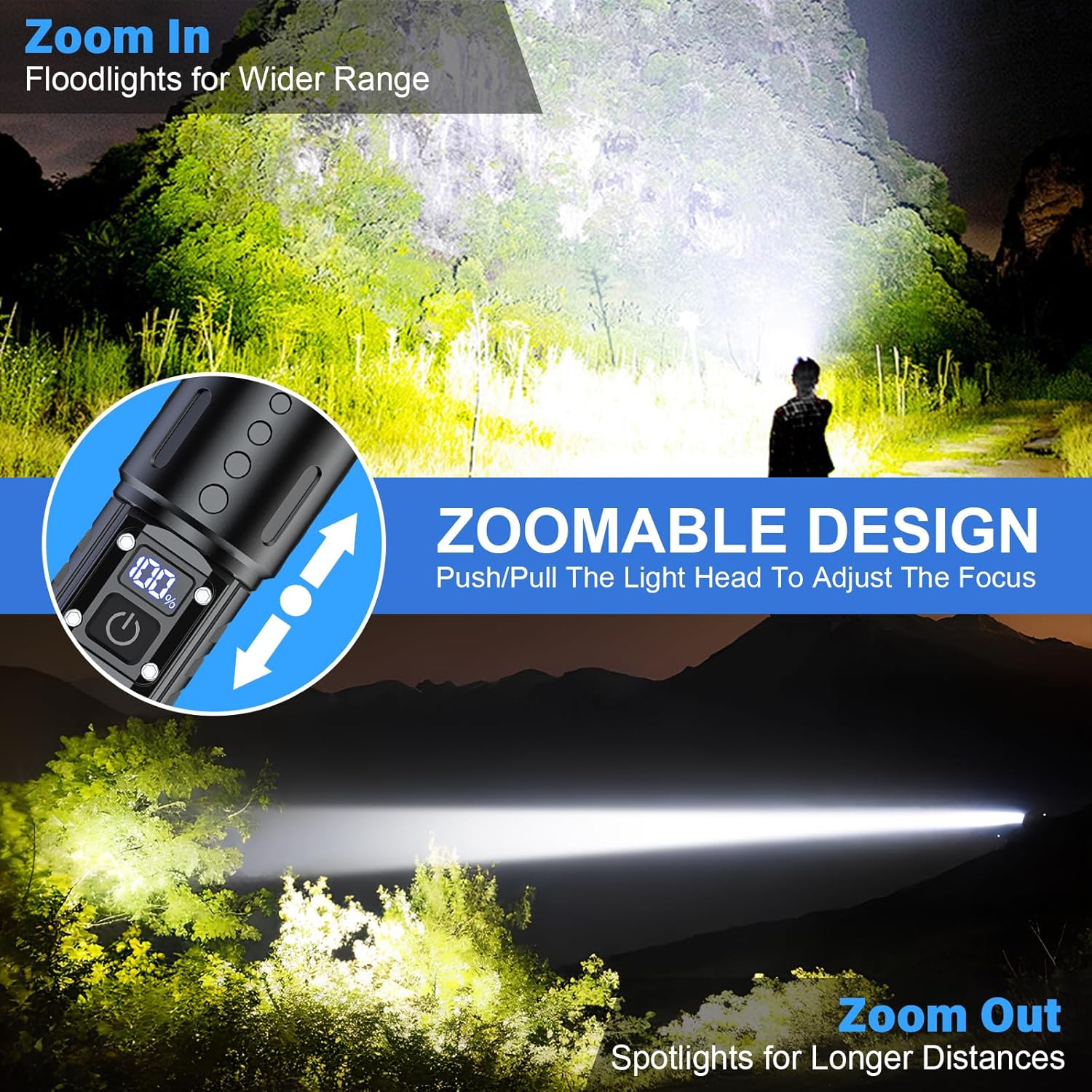 100.000 Lumen Wiederaufladbare LED Taschenlampe | Wasserdicht, Stoßfest & Ideal zum Wandern, für Notfälle & Stromausfälle