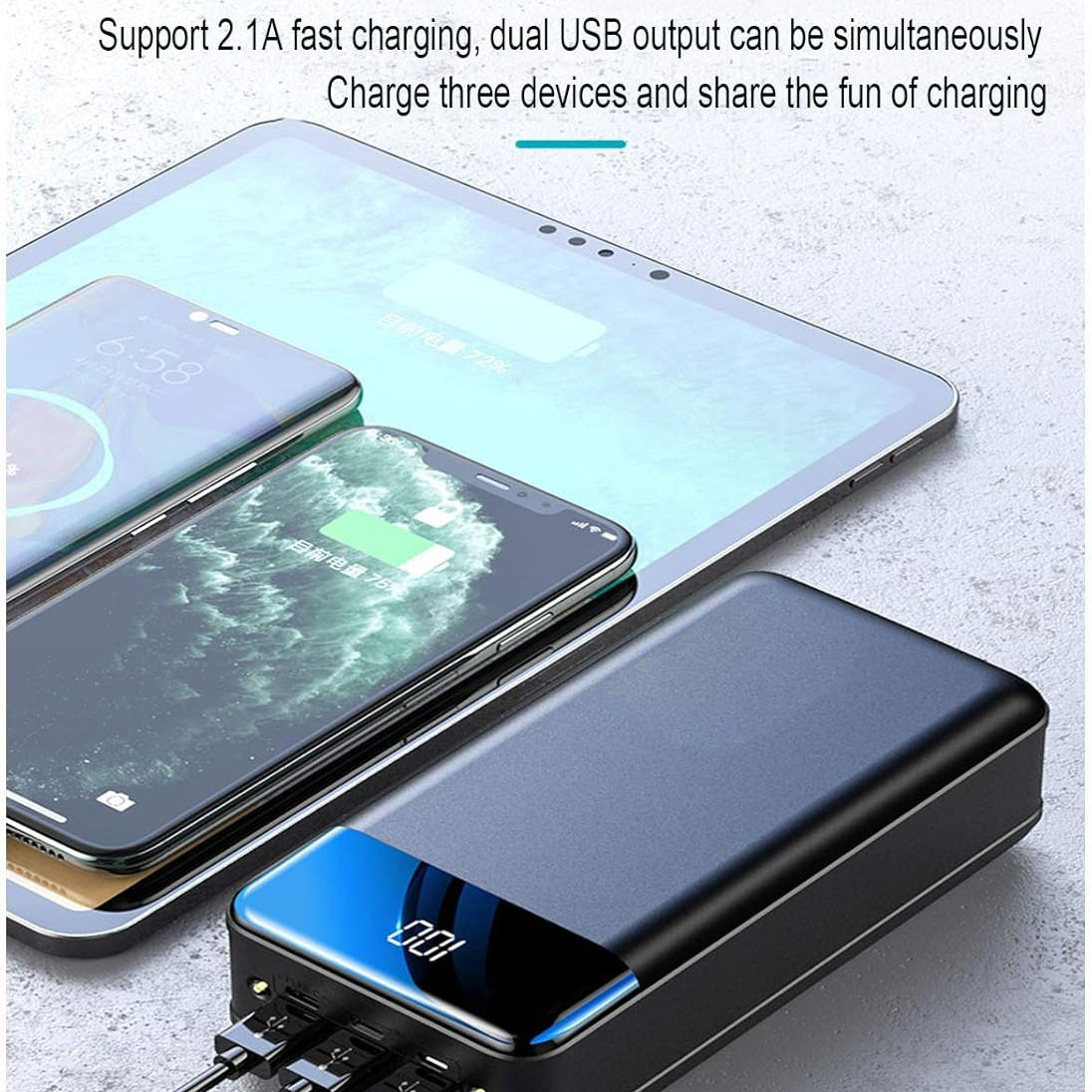 Powerbank 100000mAh mit Schnellladung & LED – 3 Geräte gleichzeitig laden, USB-C/Micro-USB/Lightning