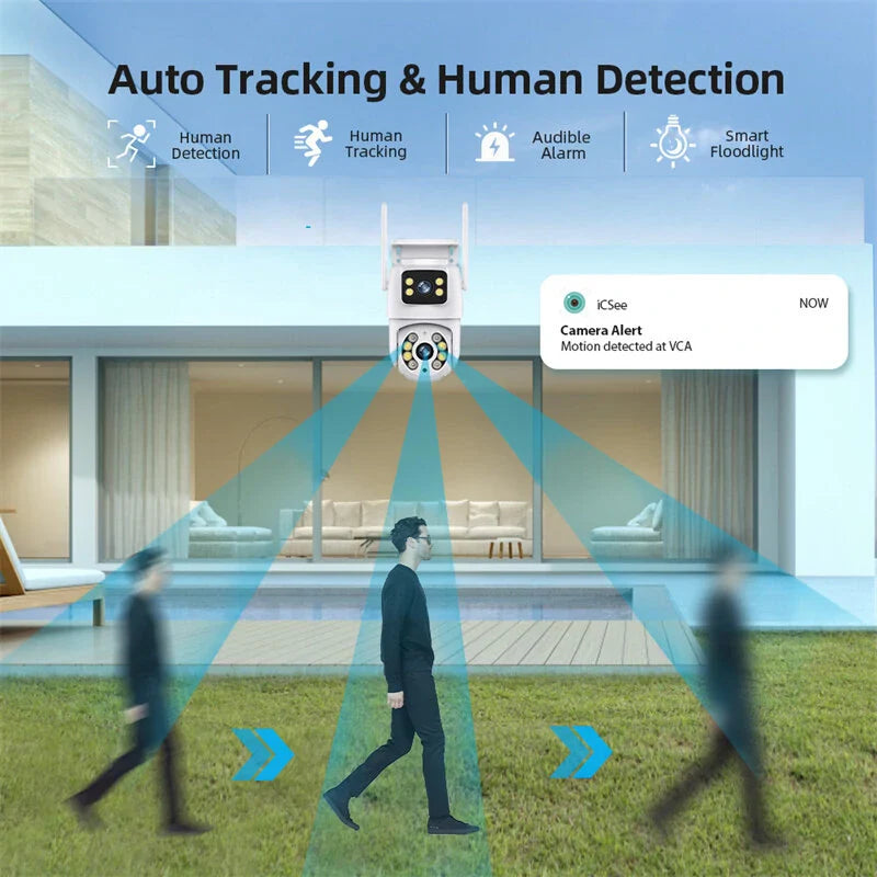 4K Wifi PTZ Überwachungskamera - Hiseeu WS318, Dual-Linse, 6MP, 4X Zoom, KI Menschenerkennung, IP66 wasserdicht, kabellos, Außenbereich Sicherheit, EU-Stecker