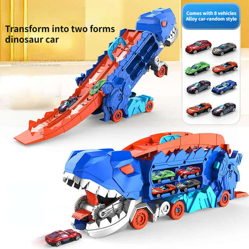 Kinder-Renntransporter 3-in-1 - Dino-Truck mit Rennstrecke