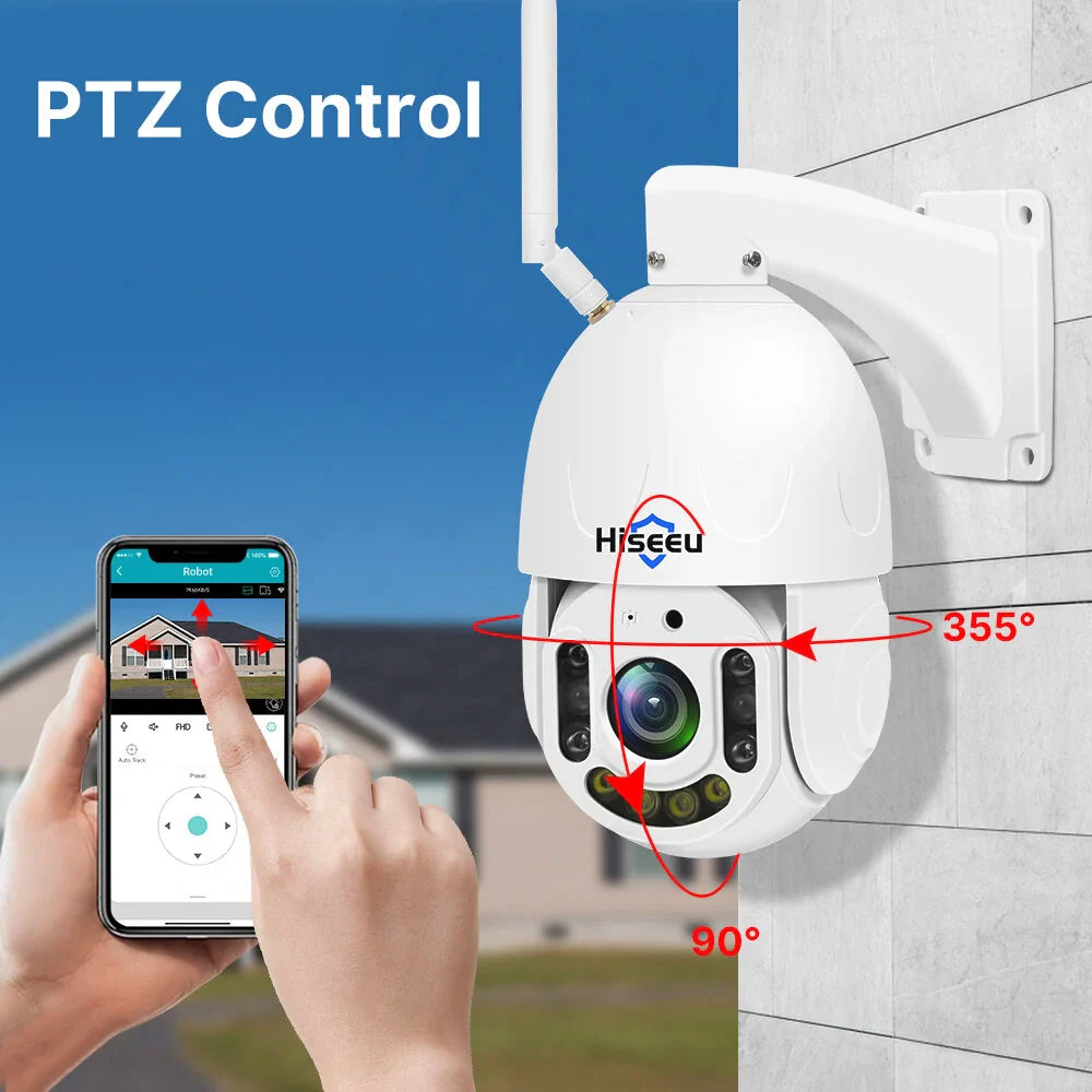 Hiseeu 5MP WiFi PTZ Kamera, 30X Zoom, Farb-Nachtsicht, 2-Wege Audio, IP66 Wasserdicht, Gesichts- & Humanoiderkennung, 2D/3D Rauschunterdrückung, ONVIF 2.0, H.265 Außen-Sicherheit