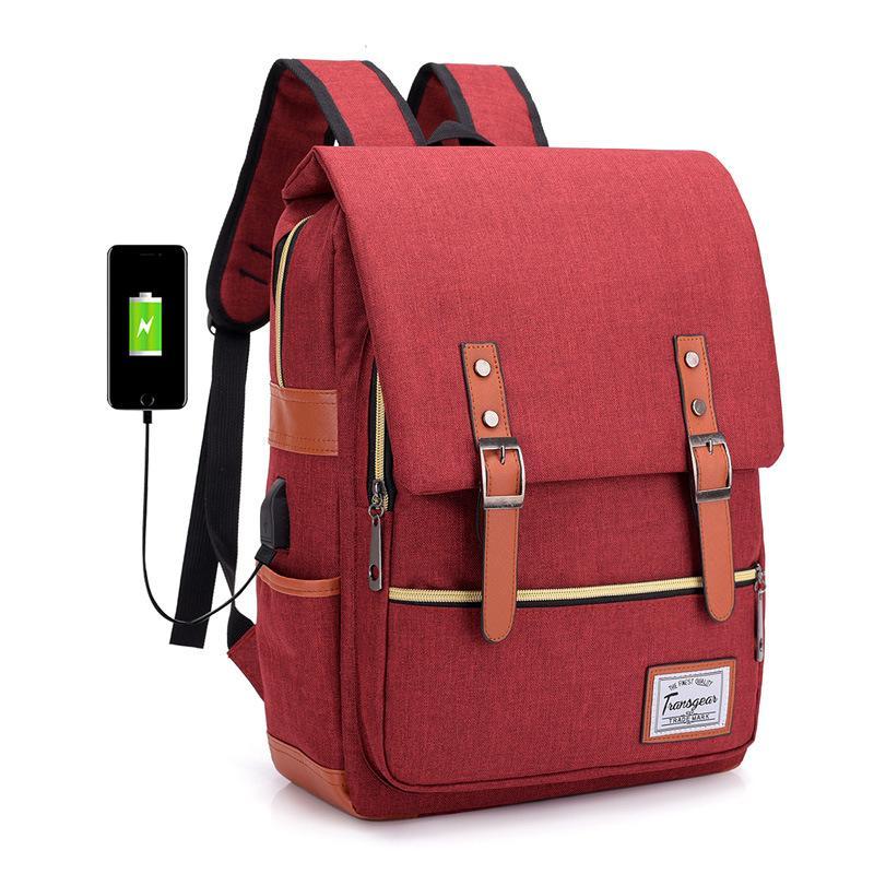 Vintage Laptop Rucksack mit USB – Schulrucksack für Uni, Reisen & Alltag, 15.6 Zoll