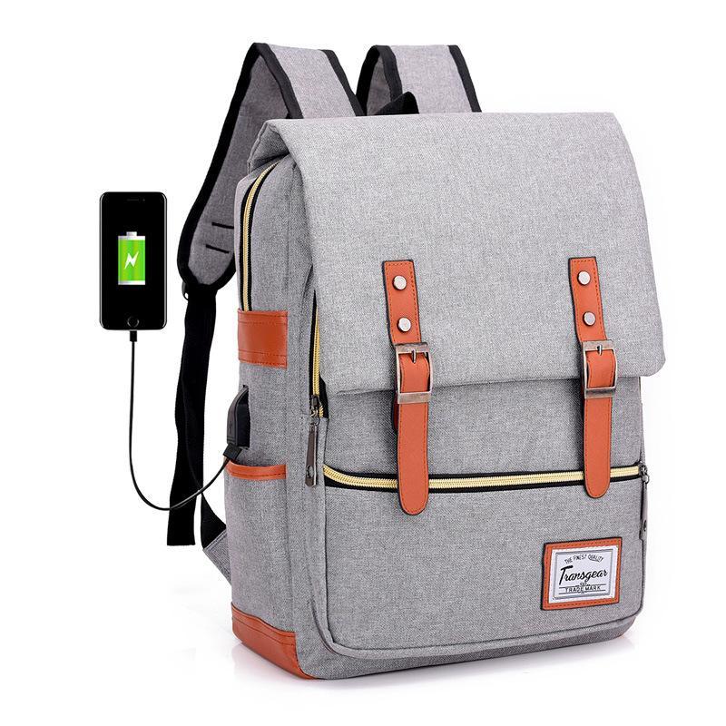 Vintage Laptop Rucksack mit USB – Schulrucksack für Uni, Reisen & Alltag, 15.6 Zoll