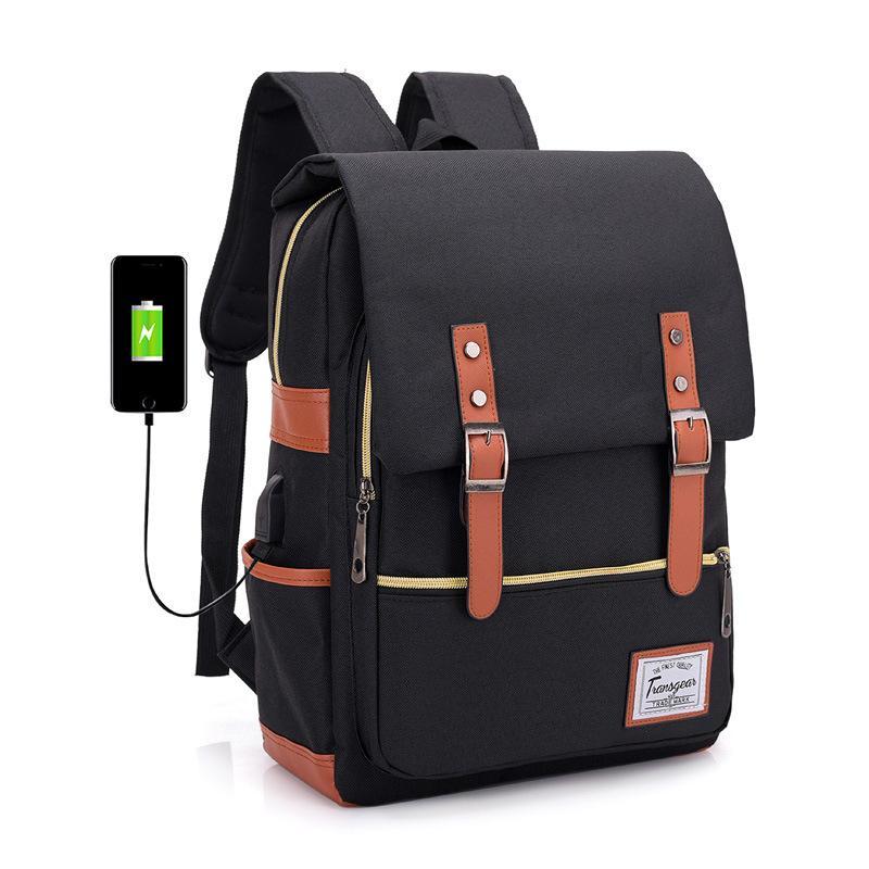 Vintage Laptop Rucksack mit USB – Schulrucksack für Uni, Reisen & Alltag, 15.6 Zoll