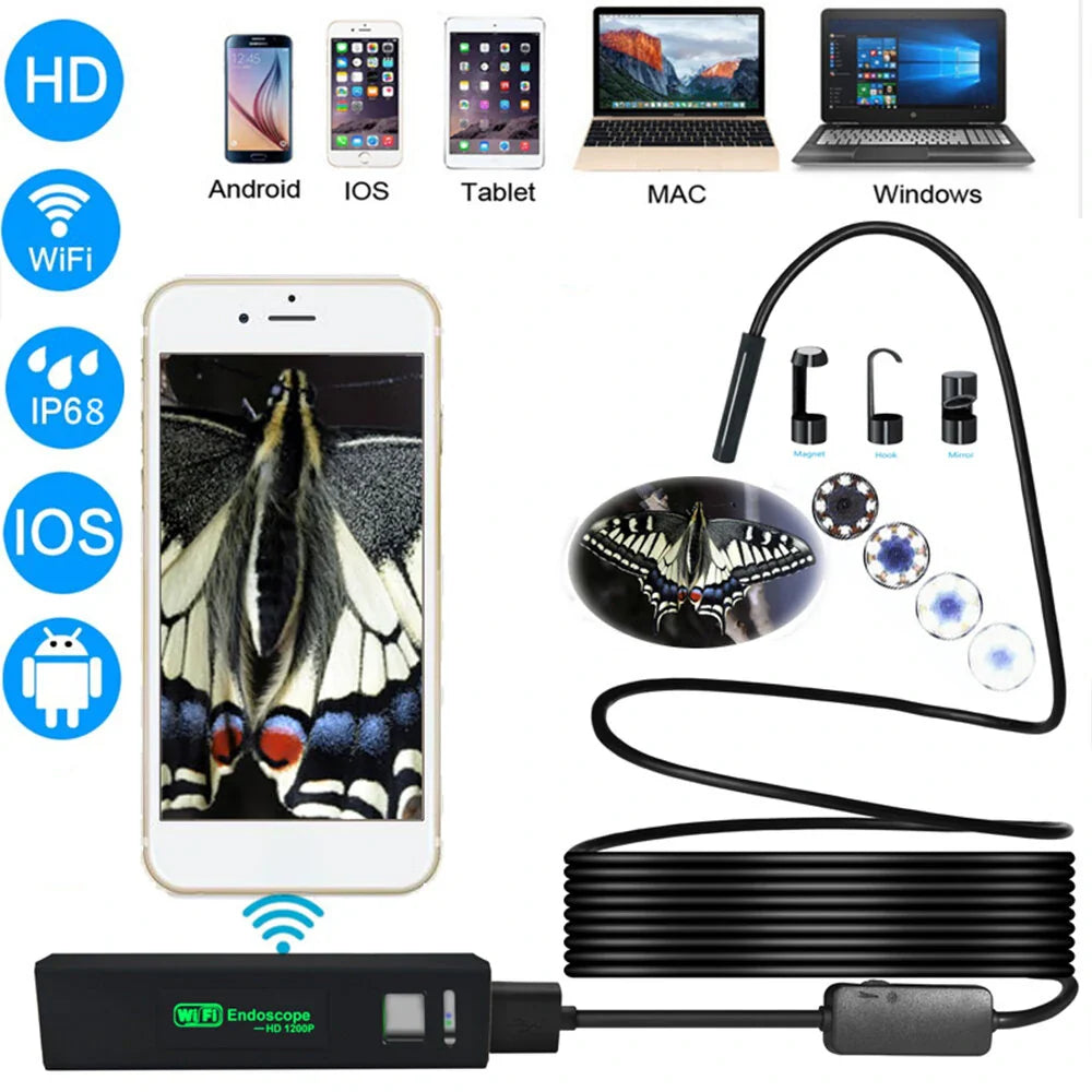 8mm Dual Lens Auto Inspektionsendoskop, 1/5/10M IP68 Wasserdichtes Kabel, 8 LED, Weiches/Biegsames Draht für Smartphone