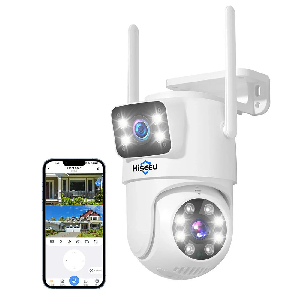Hiseeu 2-Pack 6MP Dual-Linsen PTZ Außen-WiFi Sicherheitskamera mit Bewegungsverfolgung & Farb-Nachtsicht, kompatibel mit 5G/2.4G