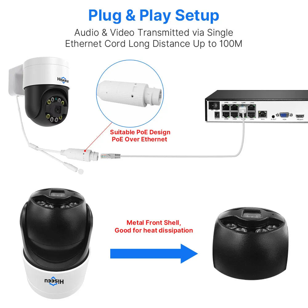 Hiseeu 4MP/8MP Wireless PTZ Außen-IP-Kamera mit Farb-Nachtsicht & Zwei-Wege-Audio