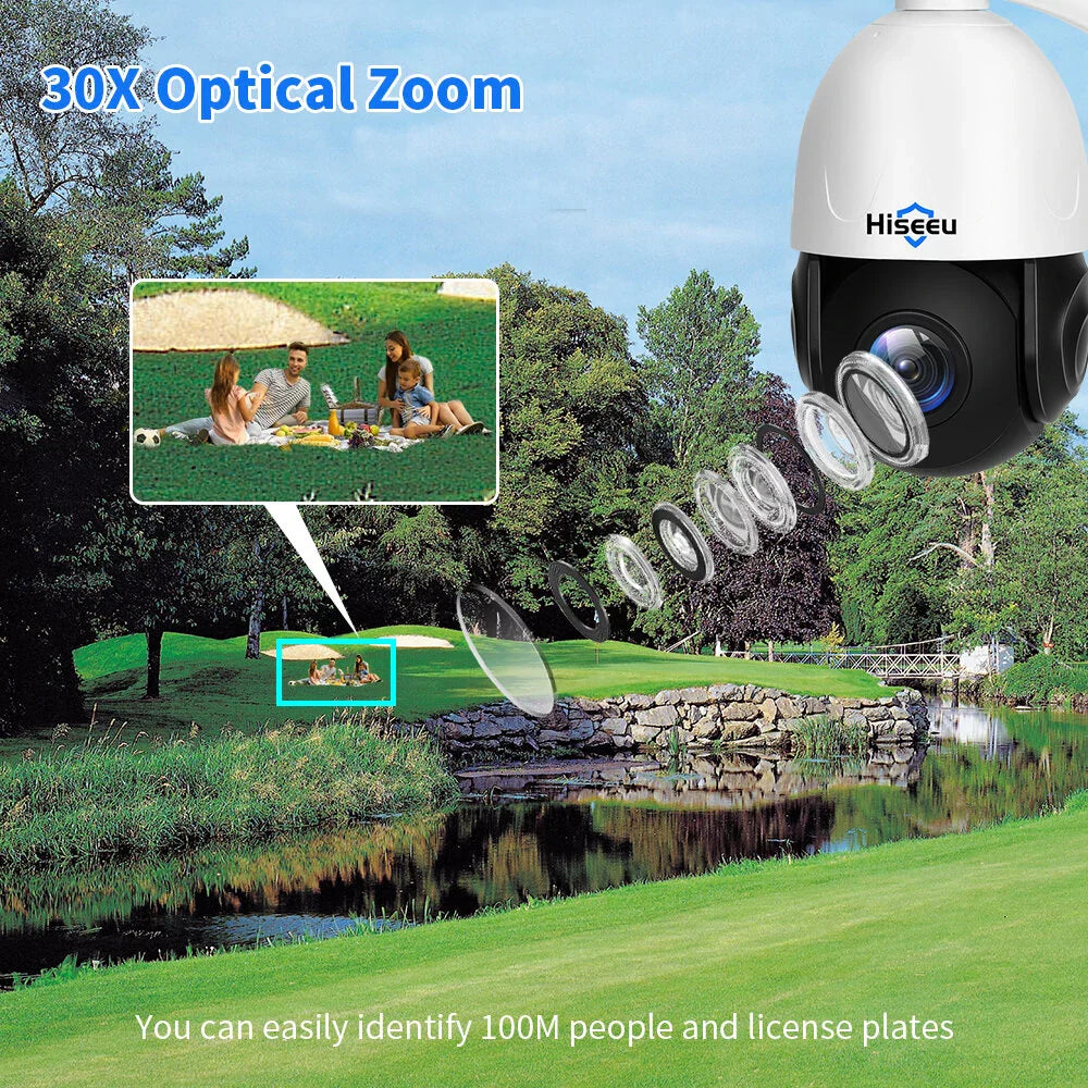 5MP 30X Zoom PTZ POE Außen Sicherheitskamera - Hiseeu wasserdichte CCTV mit 2-Wege Audio & Bewegungserkennung