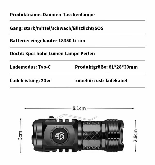 Deutsche dreiäugige Monster-Mini-Super-Power-Taschenlampe