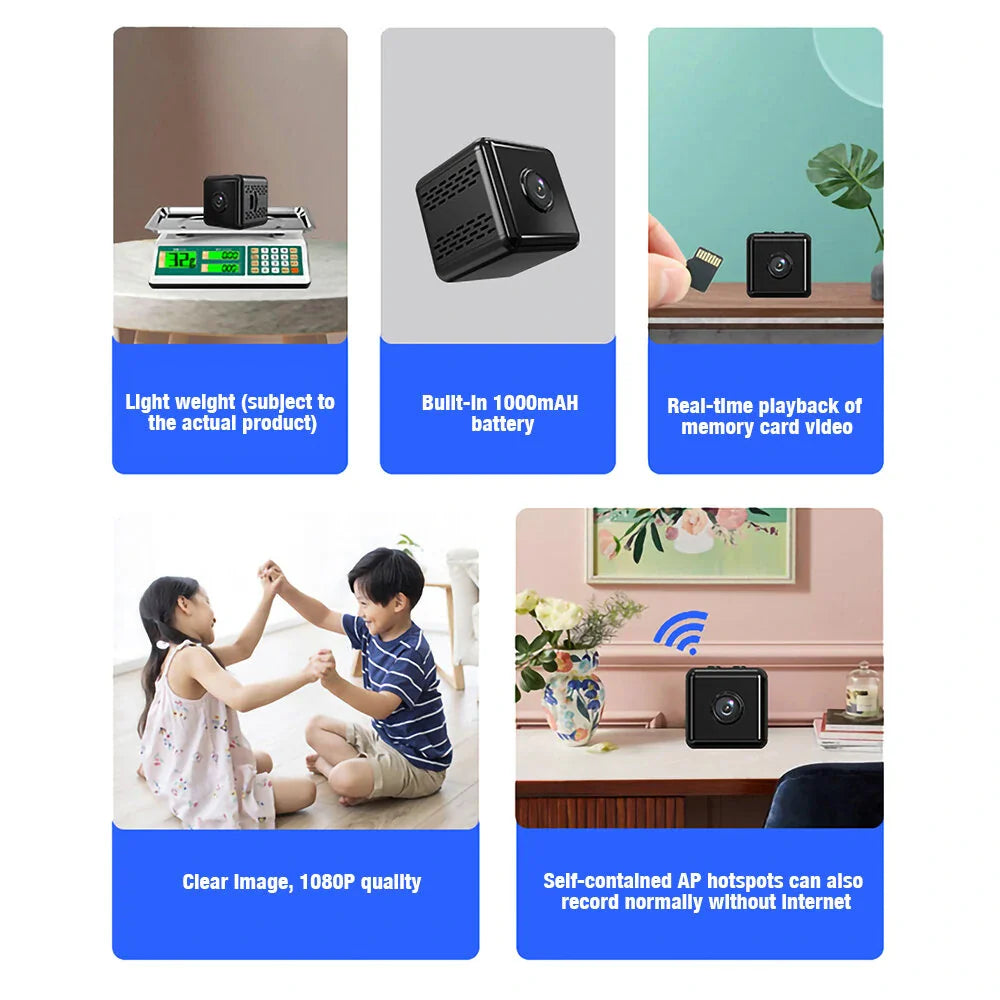 1080P Mini WLAN Außenkamera - Nachtsicht, Bewegungserkennung, Telefonüberwachung, APP-Benachrichtigungen, TF-Kartenunterstützung, Hausüberwachung