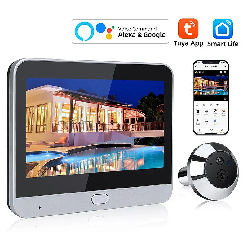 Tuya Smart Home 1080P Drahtlose Türspion Kamera mit 120° Weitwinkel, Bewegungserkennung, Einweg-Intercom, WiFi Video Auge, 5000mAh Batterie, Kompatibel mit Alexa & Google